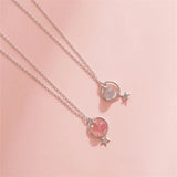 925 Silver Star Bead Necklace Strawberry Crystal Moonstone Chain