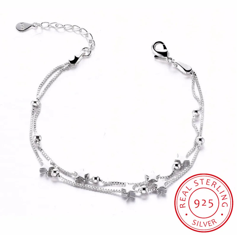 925 Silver Star Bracelets Double Layer Chain Bracelet For Women