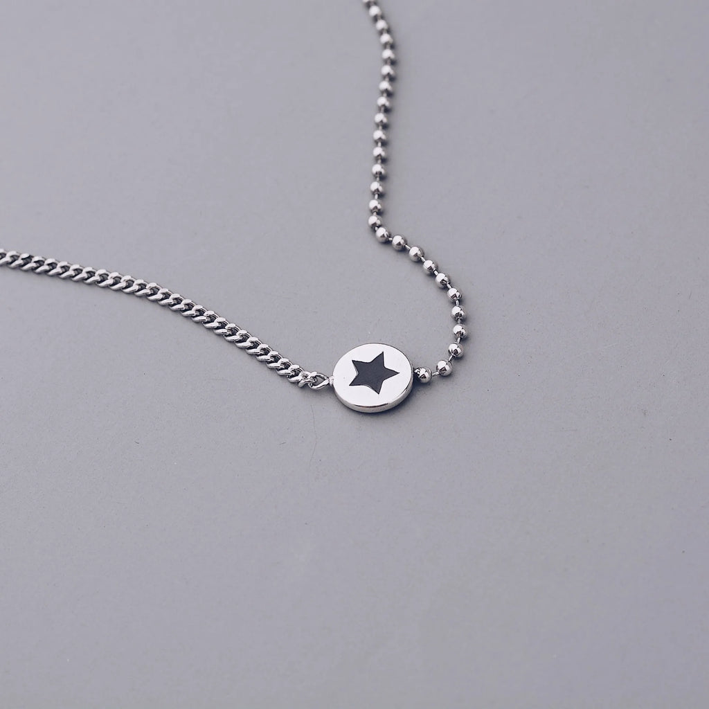 925 Silver Star Chain Choker Necklace Retro Vintage Fine Jewelry