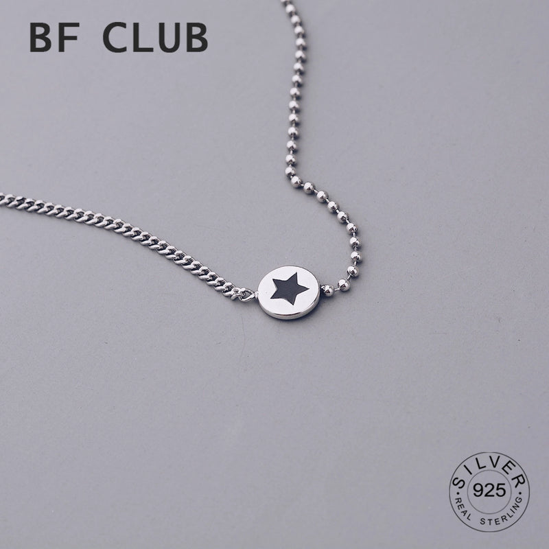 925 Silver Star Chain Choker Necklace Retro Vintage Fine Jewelry