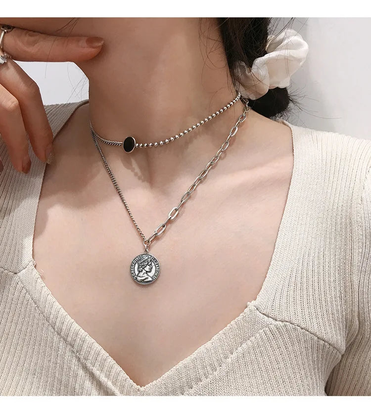 925 Silver Star Chain Choker Necklace Retro Vintage Fine Jewelry
