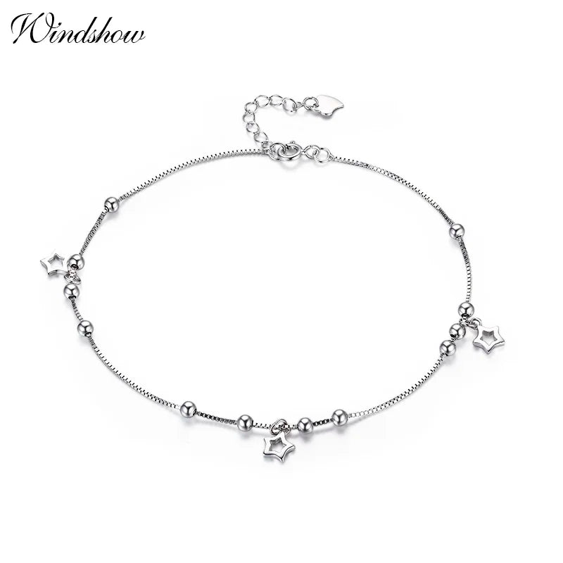 925 Silver Star Charms Anklet Box Chain Foot Jewelry for Women Girls