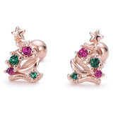 925 Silver Star Christmas Tree Stud Earrings Zircon Inlay Lady Jewelry Gift