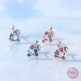 925 Silver Star Christmas Tree Stud Earrings Zircon Inlay Lady Jewelry Gift