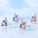 925 Silver Star Christmas Tree Stud Earrings Zircon Inlay Lady Jewelry Gift