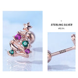 925 Silver Star Christmas Tree Stud Earrings Zircon Inlay Lady Jewelry Gift