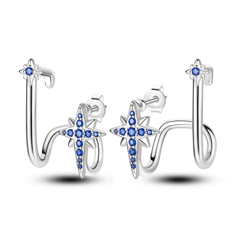 925 Silver Star Evil Eyes Earrings Sparkling Zircon Ear Studs