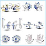 925 Silver Star Evil Eyes Earrings Sparkling Zircon Ear Studs