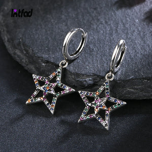 925 Silver Star Hoop Earrings Zircon Wedding Party Jewelry for Women