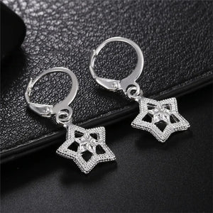 925 Silver Star Hoop Earrings For Women Girls Gift Jewelry