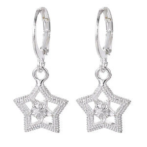 925 Silver Star Hoop Earrings For Women Girls Gift Jewelry