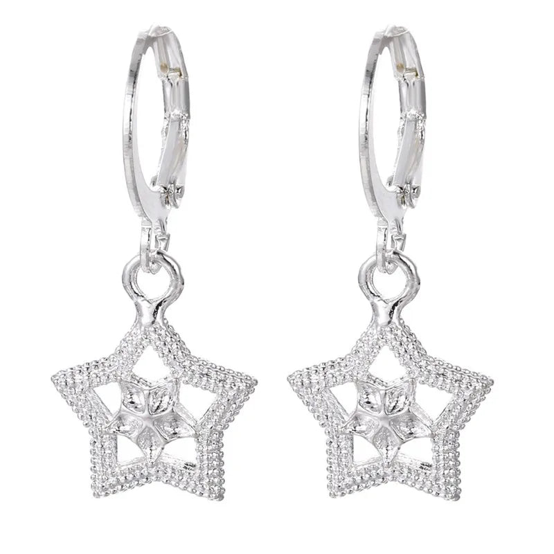925 Silver Star Hoop Earrings For Women Girls Gift Jewelry