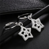 925 Silver Star Hoop Earrings For Women Girls Gift Jewelry