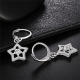 925 Silver Star Hoop Earrings For Women Girls Gift Jewelry