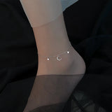 925 Silver Star Moon Anklet Summer Tide Couple Model Net Red Women's Foot Chain