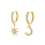 925 Silver Star Moon Earrings Glamorous Birthday Gift Women Fine Jewel