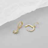 925 Silver Star Moon Earrings Glamorous Birthday Gift Women Fine Jewel