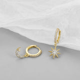 925 Silver Star Moon Earrings Glamorous Birthday Gift Women Fine Jewel