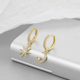 925 Silver Star Moon Earrings Glamorous Birthday Gift Women Fine Jewel