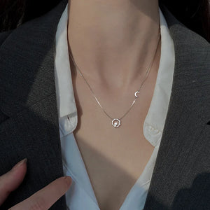 925 Silver Star Moon Necklace Zircon Pendant Elegant Clavicle Chain
