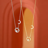925 Silver Star Moon Necklace Zircon Moon Pendant Clavicle Chain