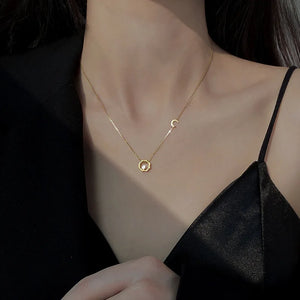 925 Silver Star Moon Necklace Zircon Moon Pendant Clavicle Chain