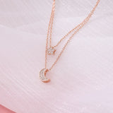 925 Silver Star Moon Necklace Charm Double Layer Pendant Choker Women's Jewelry