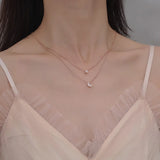 925 Silver Star Moon Necklace Charm Double Layer Pendant Choker Women's Jewelry