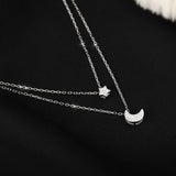 925 Silver Star Moon Necklace Charm Double Layer Pendant Choker Women's Jewelry