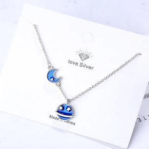 925 Silver Star Moon Pendants Necklaces Female Jewelry