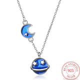 925 Silver Star Moon Pendants Necklaces Female Jewelry