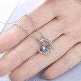 925 Silver Star Moon Tassel Necklace with Zircon Water-Drop Jewelry