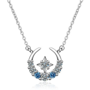 925 Silver Star Moon Tassel Necklace with Zircon Water-Drop Jewelry