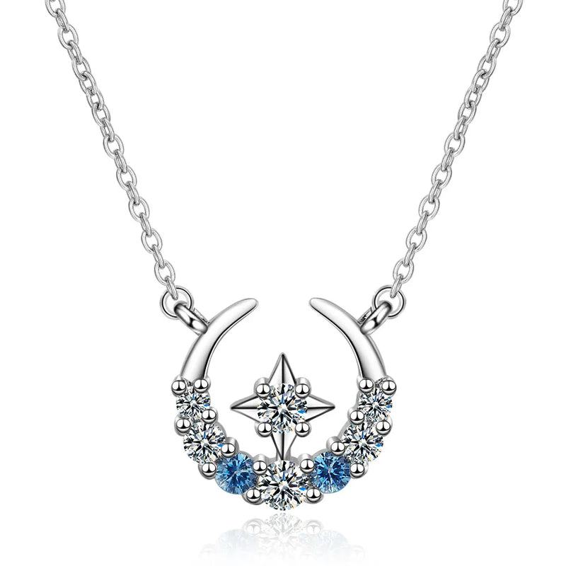 925 Silver Star Moon Tassel Necklace with Zircon Water-Drop Jewelry