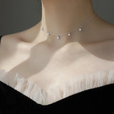 925 Silver Star Moon Necklace Zircon Choker Women Jewelry