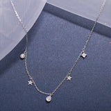925 Silver Star Moon Necklace Zircon Choker Women Jewelry