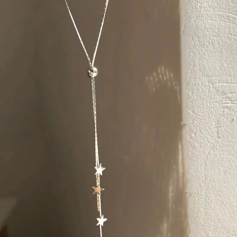 925 Sterling Silver Star Necklace Adjustable Length Charm Pendant Joker Choker