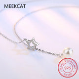 925 Silver Star Necklace Tassel Pearl Clavicle Chain Retro Long Sweater Chain