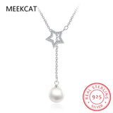 925 Silver Star Necklace Tassel Pearl Clavicle Chain Retro Long Sweater Chain
