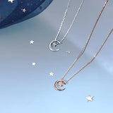 925 Silver Star Necklace Flashing Diamond Moon Pendant