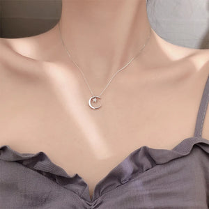 925 Silver Star Necklace Flashing Diamond Moon Pendant
