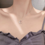 925 Silver Star Necklace Flashing Diamond Moon Pendant