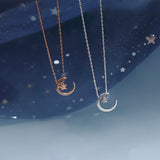 925 Silver Star Necklace Flashing Diamond Moon Pendant
