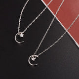925 Silver Star Necklace Flashing Diamond Moon Pendant