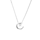 925 Silver Star Necklace Flashing Diamond Moon Pendant