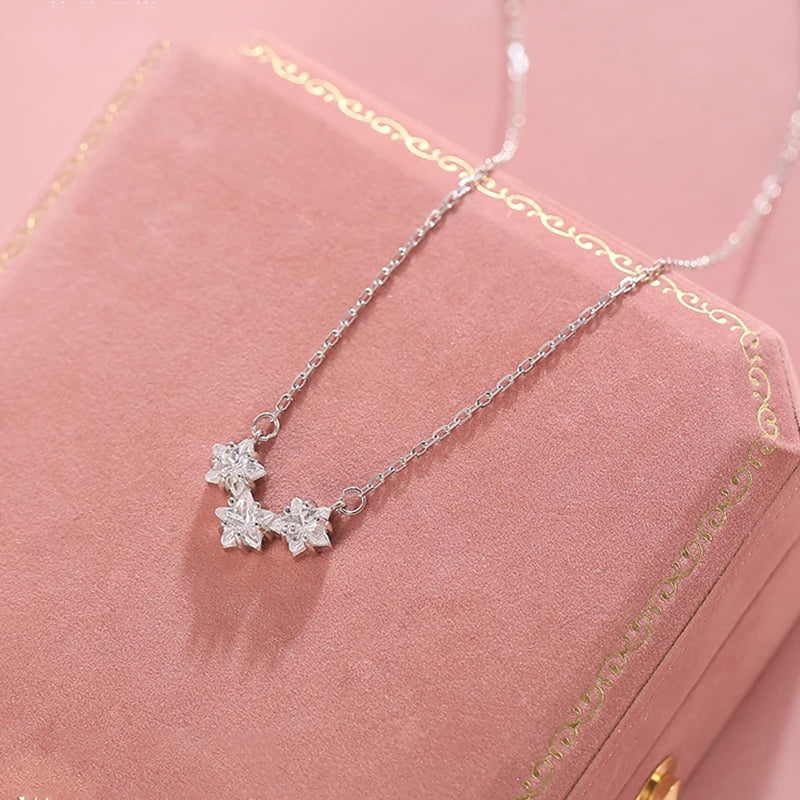 925 Silver Star Necklace Women's Five Pointed Zircon Pendant