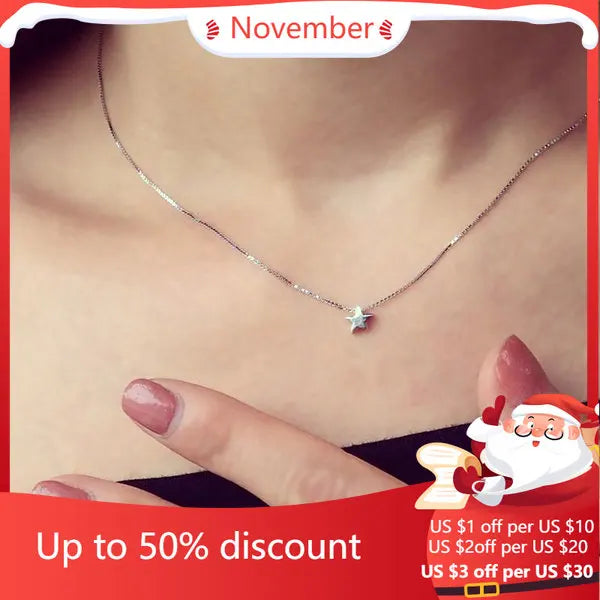 925 Silver Star Necklace Pendant Lady Gift