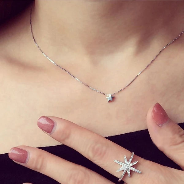 925 Silver Star Necklace Pendant for Women Lady Gift