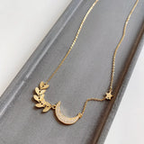 925 Silver Star & Moon Necklace Set - Zircon Pendant Jewelry Gift