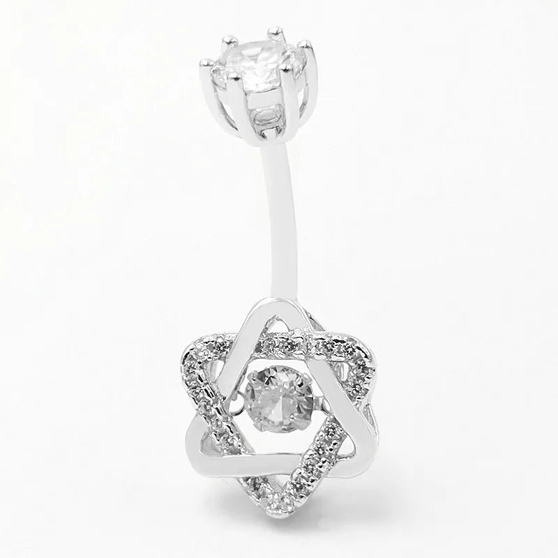 925 Silver Star Of David Zircon Navel Piercing Belly Button Ring